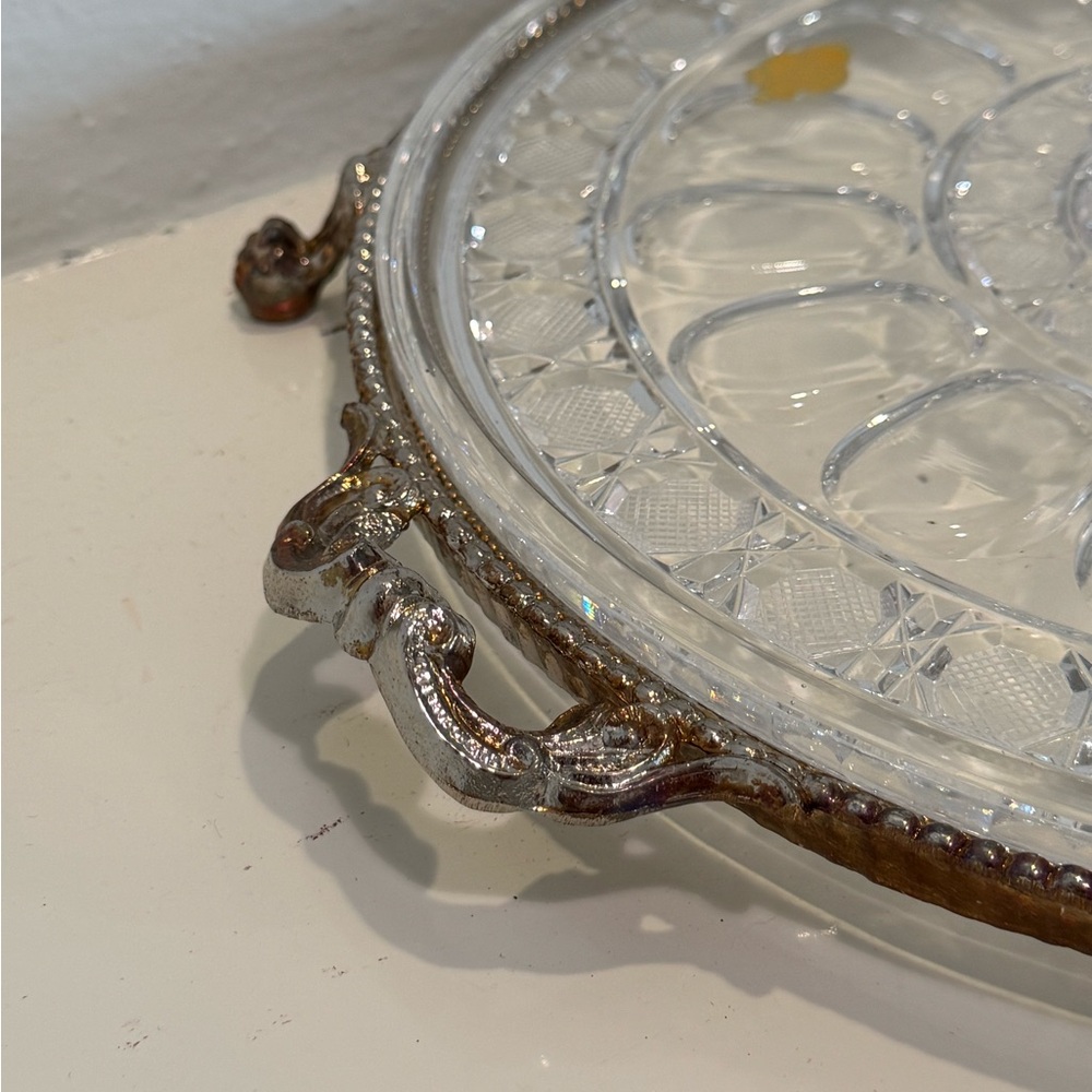 Vintage Ornate Monarch Crystal 24K Gold Plated Round Claw Foot Serving Tray - Picture 7 of 12